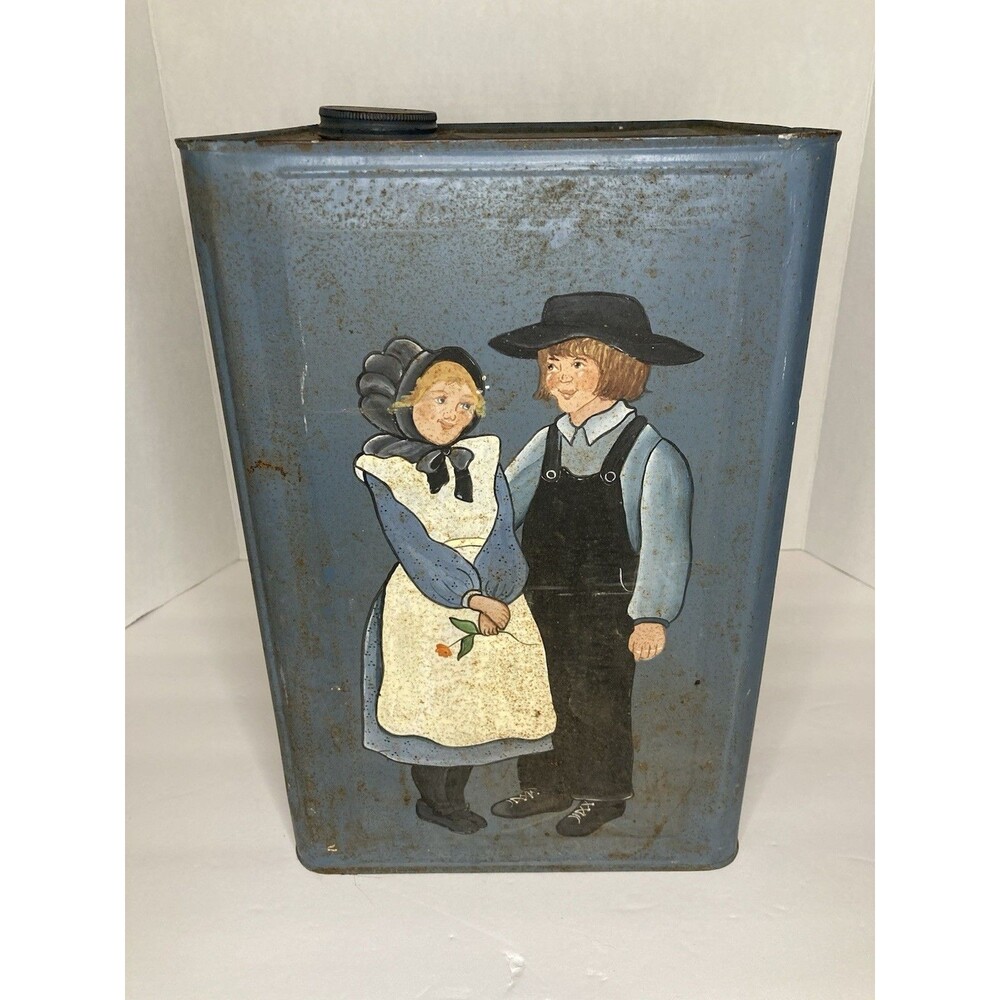 Vintage Folk Art Hand Painted Tin Berry Bucket Pail w/ Lid Farmhouse Country - Picture 1 of 8